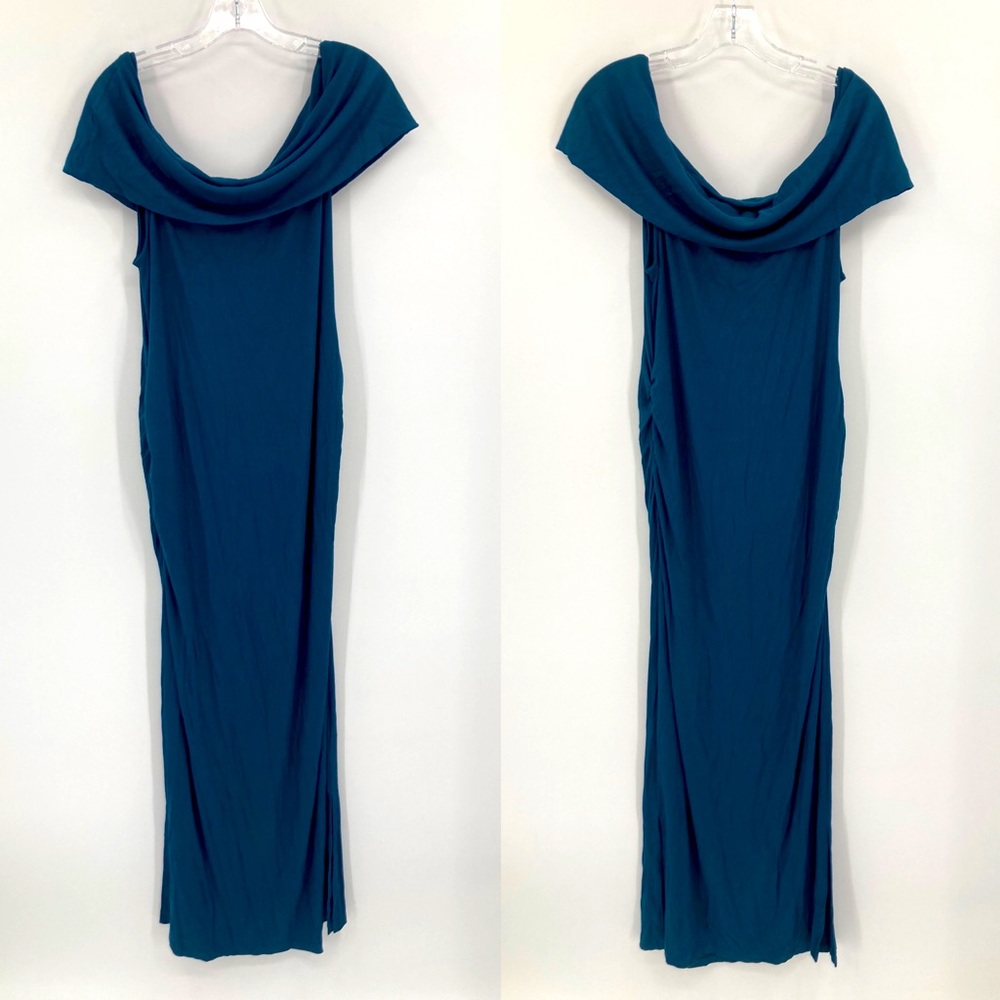 Motherhood Maternity Teal Ribbed Off the Shoulder Maxi Mermaid Photoshoot Dress